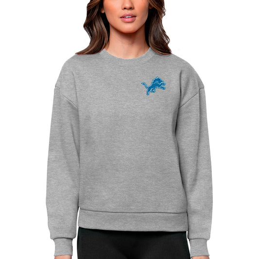 Women's Antigua Heathered Gray Detroit Lions Victory Crewneck Pullover Sweatshirt