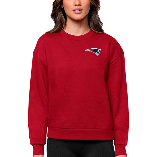 Women's Antigua Red New England Patriots Victory Crewneck Pullover Sweatshirt