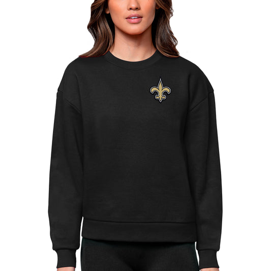 Women's Antigua Black New Orleans Saints Victory Crewneck Pullover Sweatshirt