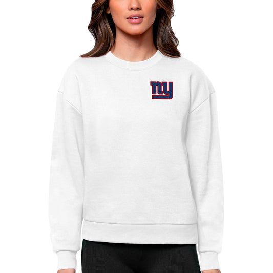 Women's Antigua White New York Giants Victory Crewneck Pullover Sweatshirt