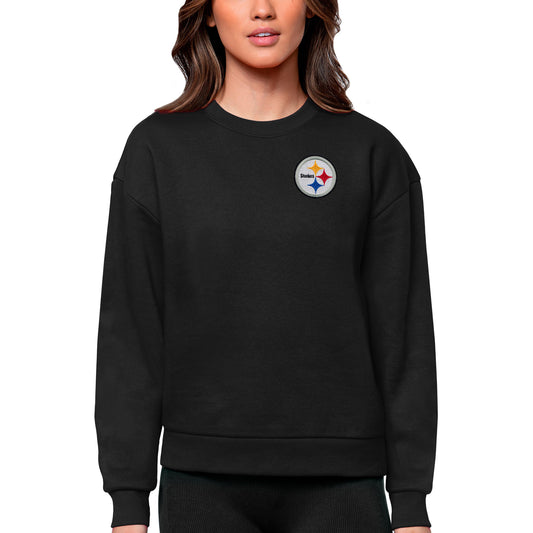 Women's Antigua Black Pittsburgh Steelers Victory Crewneck Pullover Sweatshirt