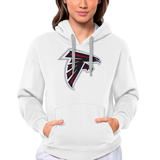 Women's Antigua White Atlanta Falcons Victory Logo Pullover Hoodie