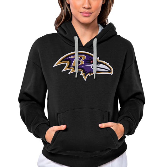 Women's Antigua Black Baltimore Ravens Victory Logo Pullover Hoodie