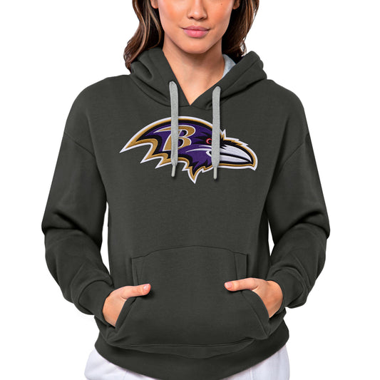 Women's Antigua Charcoal Baltimore Ravens Victory Logo Pullover Hoodie