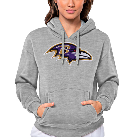 Women's Antigua Heathered Gray Baltimore Ravens Victory Logo Pullover Hoodie