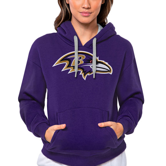 Women's Antigua Purple Baltimore Ravens Victory Logo Pullover Hoodie