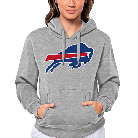 Women's Antigua Heathered Gray Buffalo Bills Victory Logo Pullover Hoodie