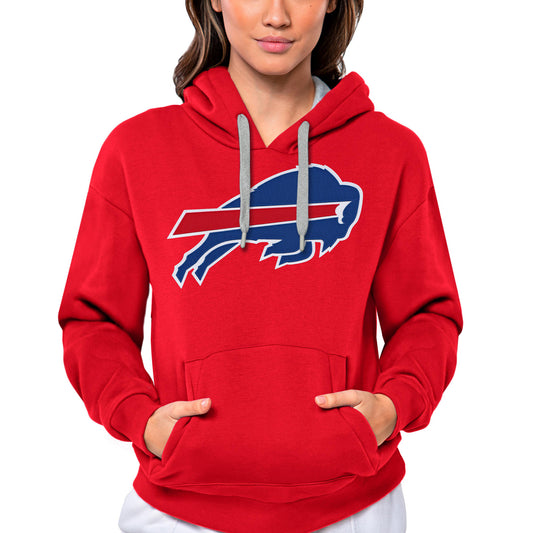 Women's Antigua Light Red Buffalo Bills Victory Logo Pullover Hoodie