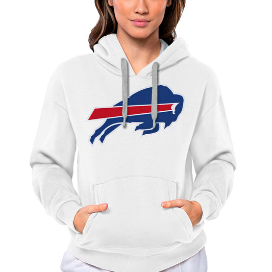 Women's Antigua White Buffalo Bills Victory Logo Pullover Hoodie