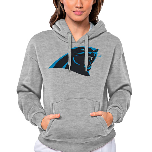 Women's Antigua Heathered Gray Carolina Panthers Victory Logo Pullover Hoodie