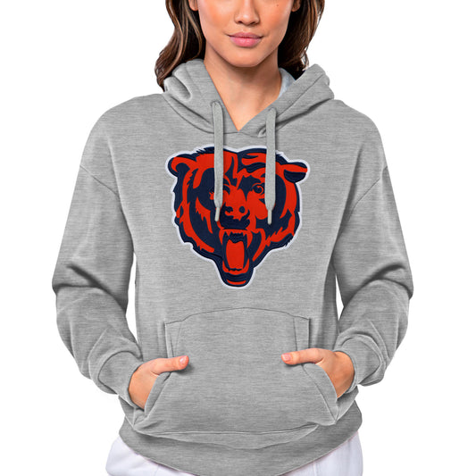 Women's Antigua Heathered Gray Chicago Bears Victory Logo Pullover Hoodie