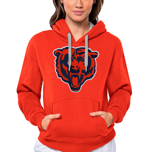 Women's Antigua Orange Chicago Bears Victory Logo Pullover Hoodie