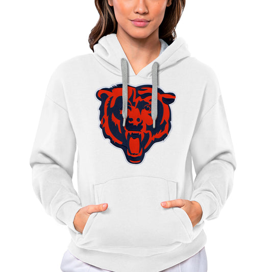 Women's Antigua White Chicago Bears Victory Logo Pullover Hoodie