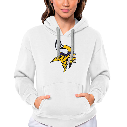 Women's Antigua White Minnesota Vikings Victory Logo Pullover Hoodie