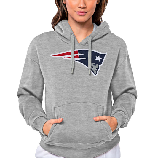 Women's Antigua Heathered Gray New England Patriots Victory Logo Pullover Hoodie