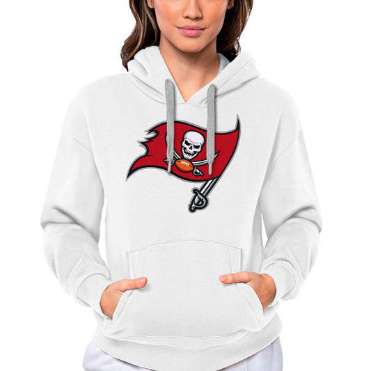 Women's Antigua White Tampa Bay Buccaneers Victory Logo Pullover Hoodie