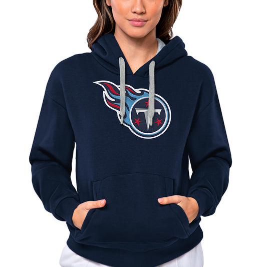 Women's Antigua Navy Tennessee Titans Victory Logo Pullover Hoodie