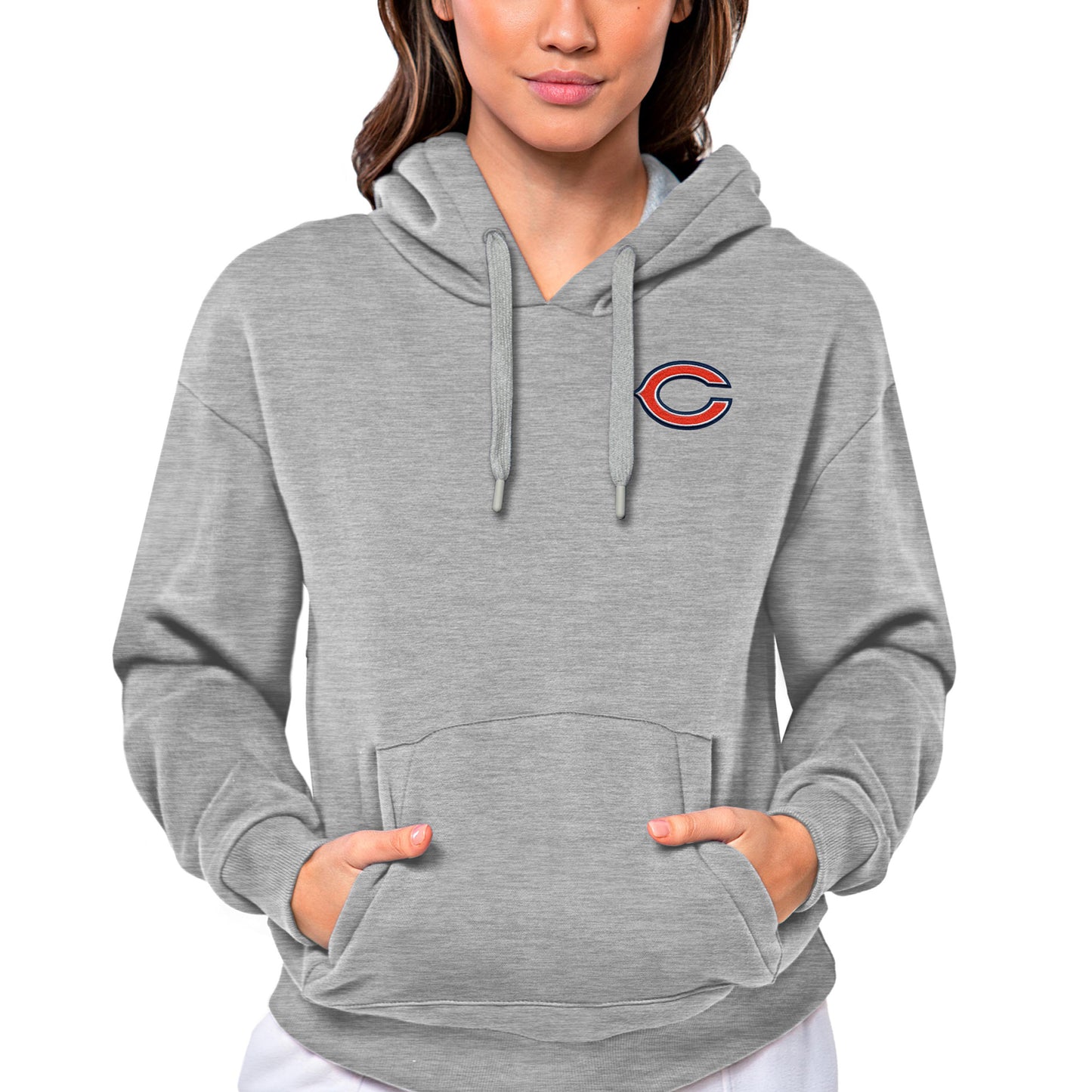 Women's Antigua Heathered Gray Chicago Bears Victory Pullover Hoodie