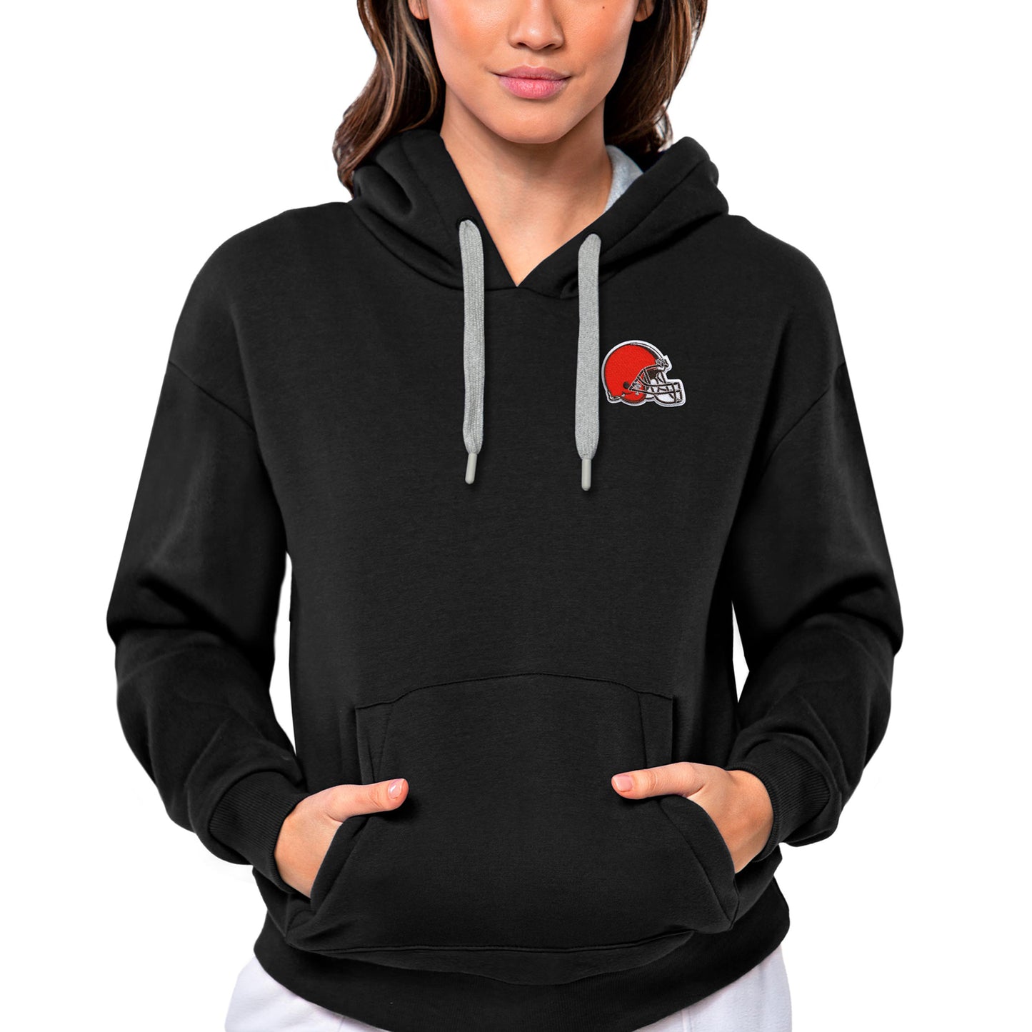 Women's Antigua Black Cleveland Browns Victory Pullover Hoodie