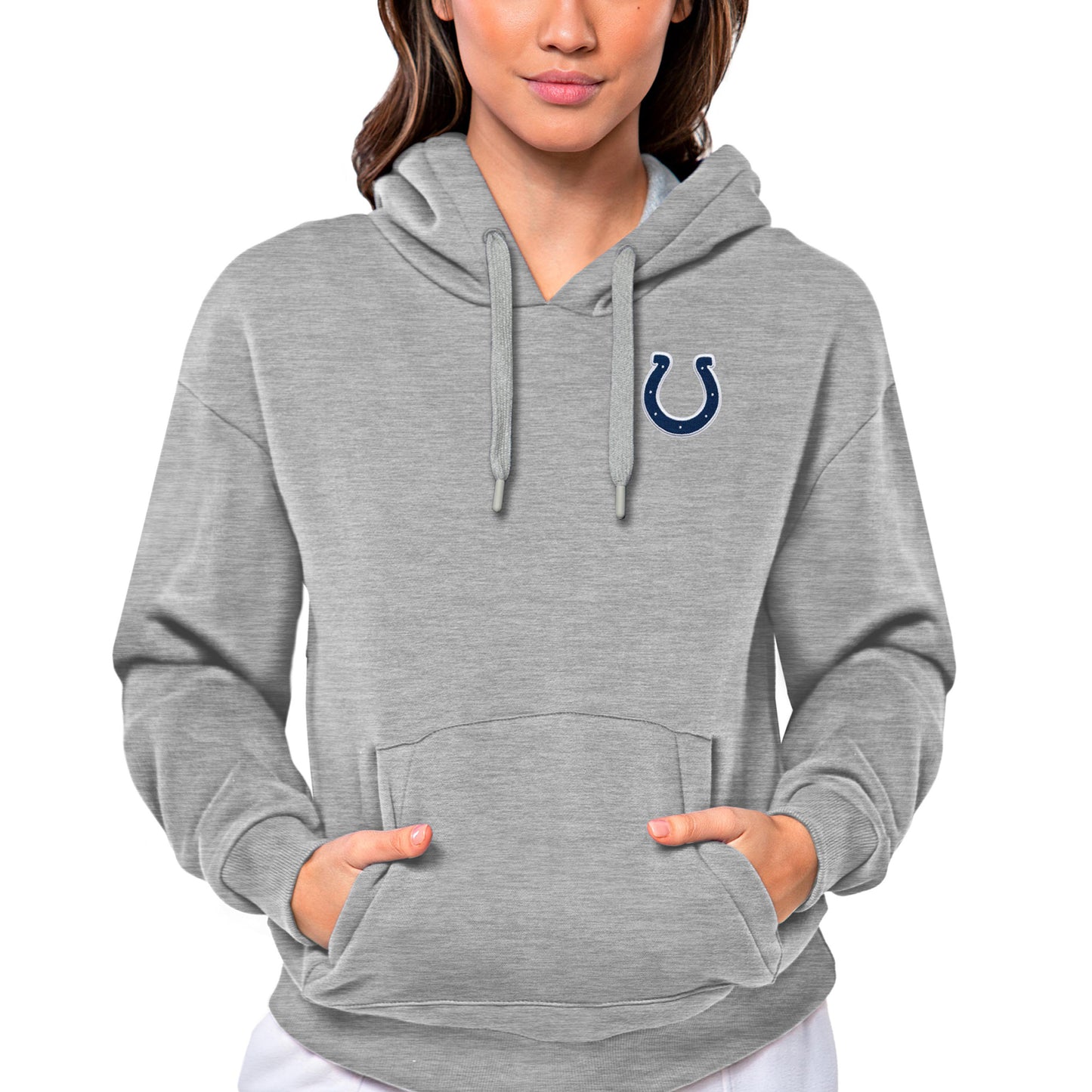 Women's Antigua Heathered Gray Indianapolis Colts Victory Pullover Hoodie