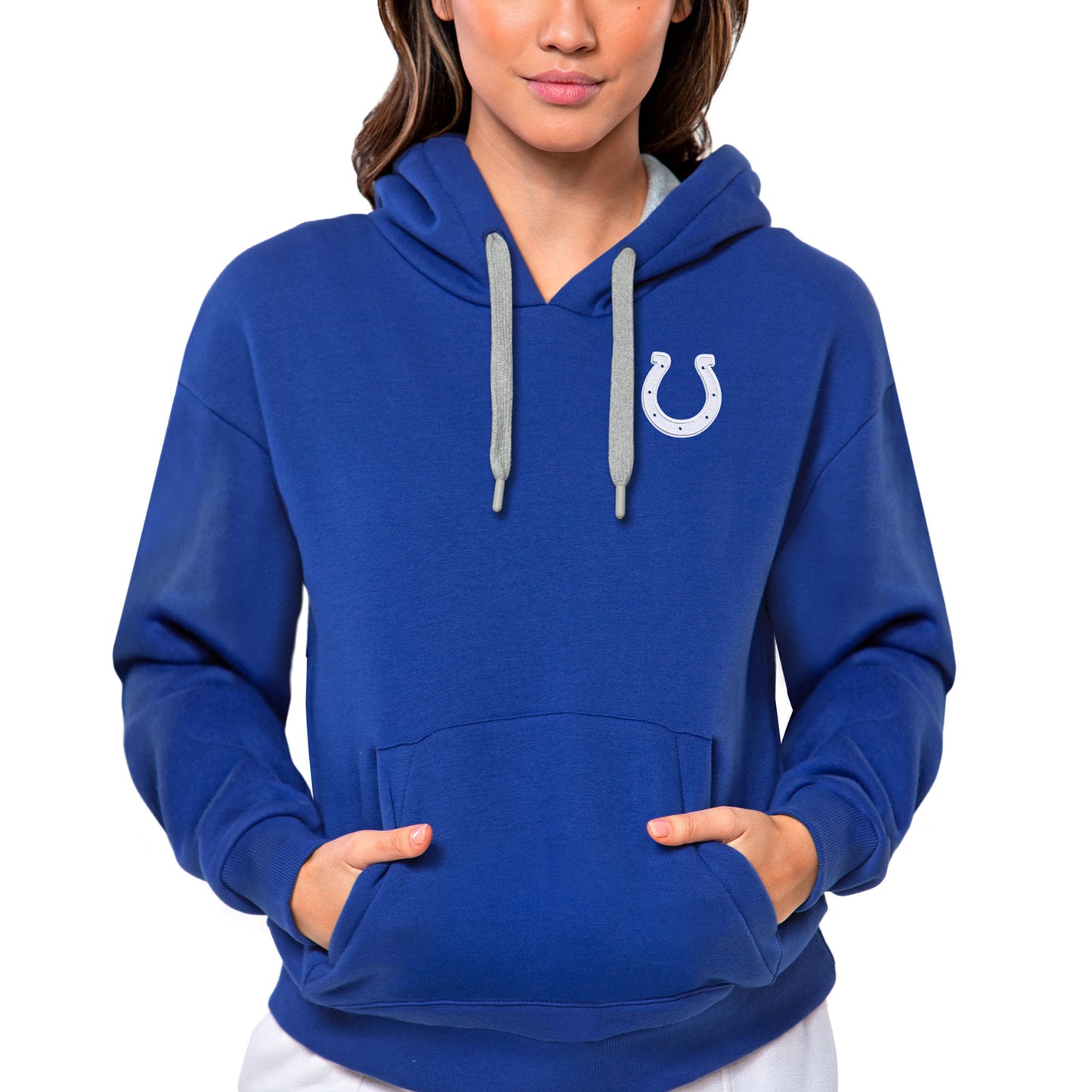 Women's Antigua Royal Indianapolis Colts Victory Pullover Hoodie