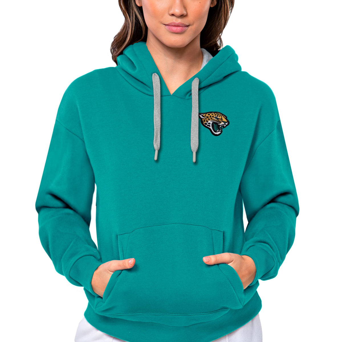 Women's Antigua Teal Jacksonville Jaguars Victory Pullover Hoodie