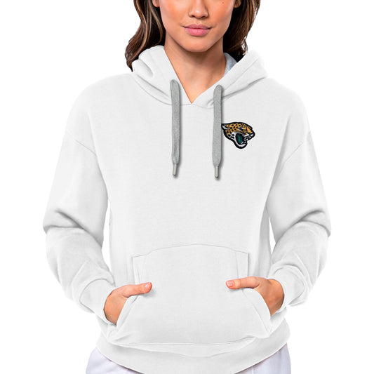 Women's Antigua White Jacksonville Jaguars Victory Pullover Hoodie