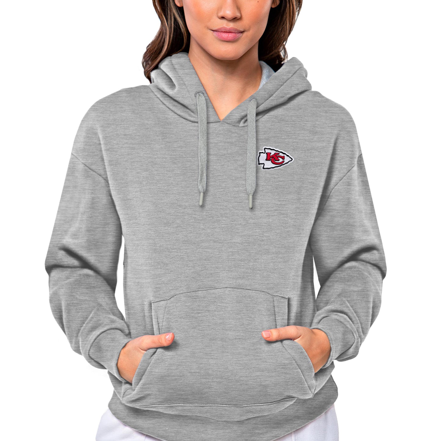 Women's Antigua Heathered Gray Kansas City Chiefs Victory Pullover Hoodie