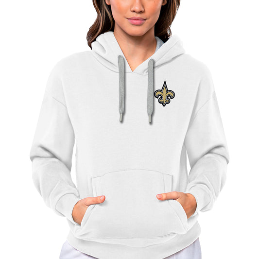 Women's Antigua White New Orleans Saints Victory Pullover Hoodie