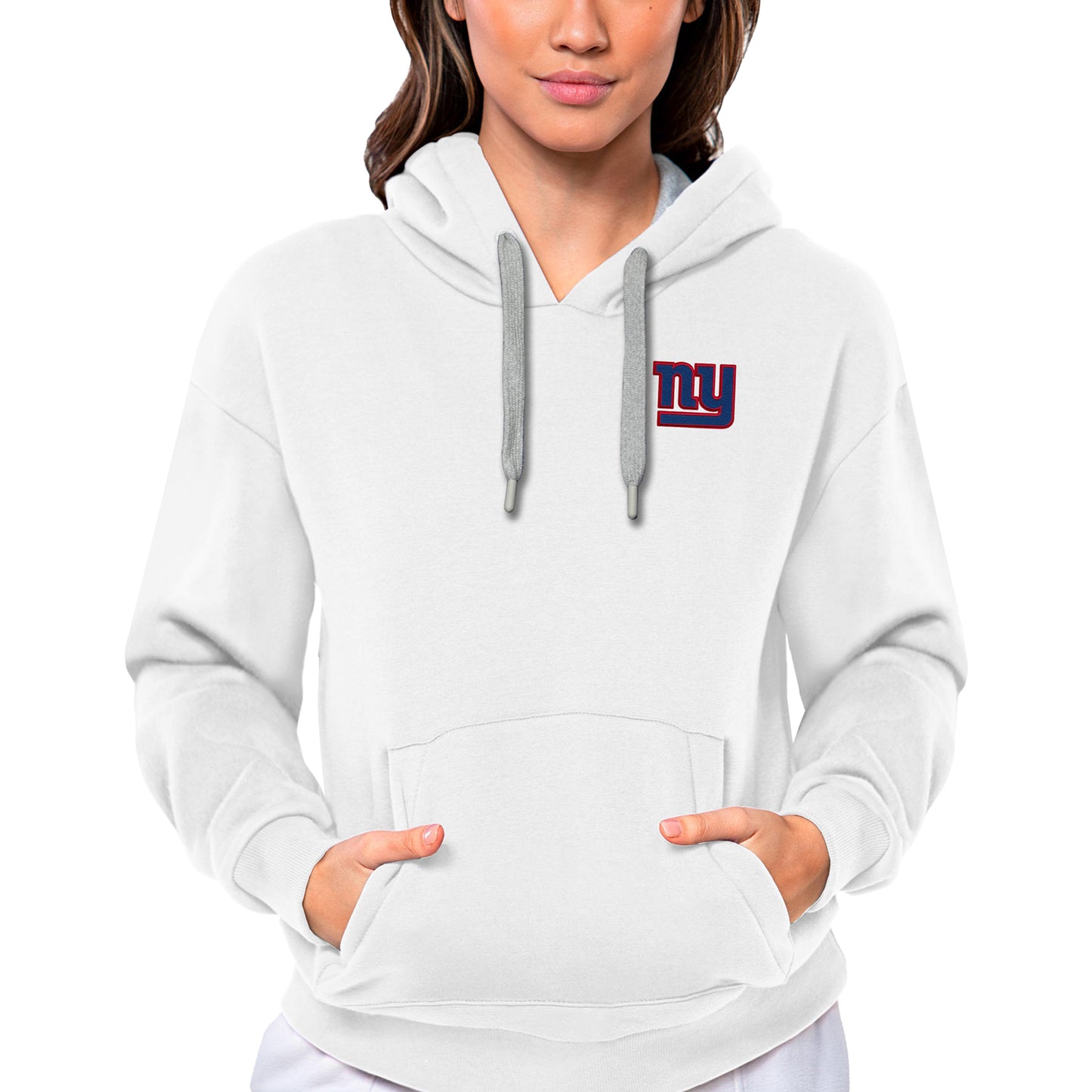 Women's Antigua White New York Giants Victory Pullover Hoodie