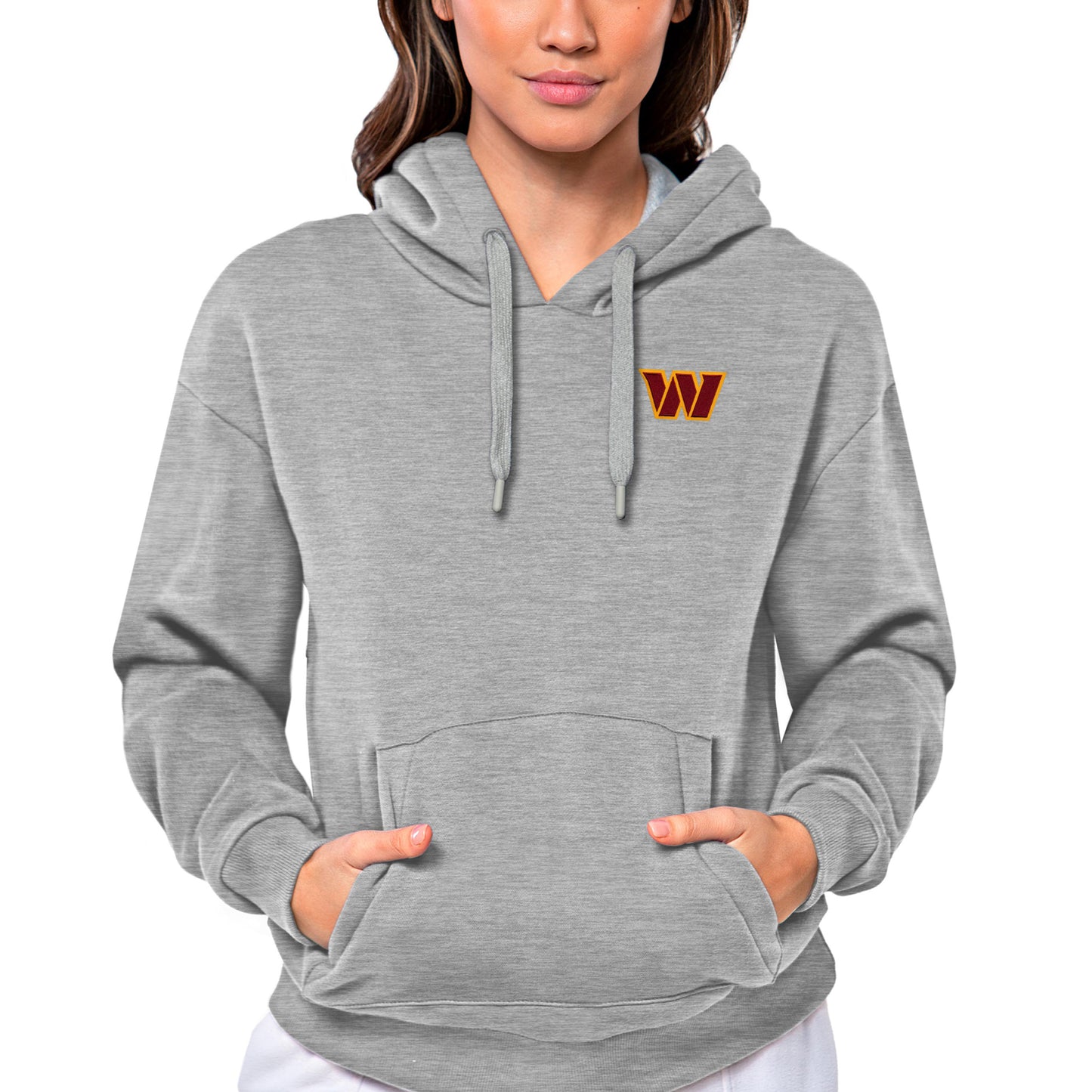 Women's Antigua Heathered Gray Washington Commanders Victory Pullover Hoodie