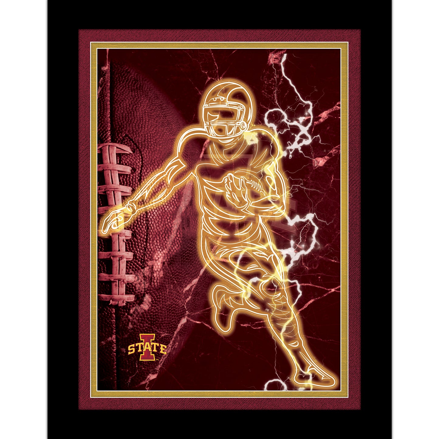 Black Iowa State Cyclones 12'' x 16'' Framed Neon Player Print