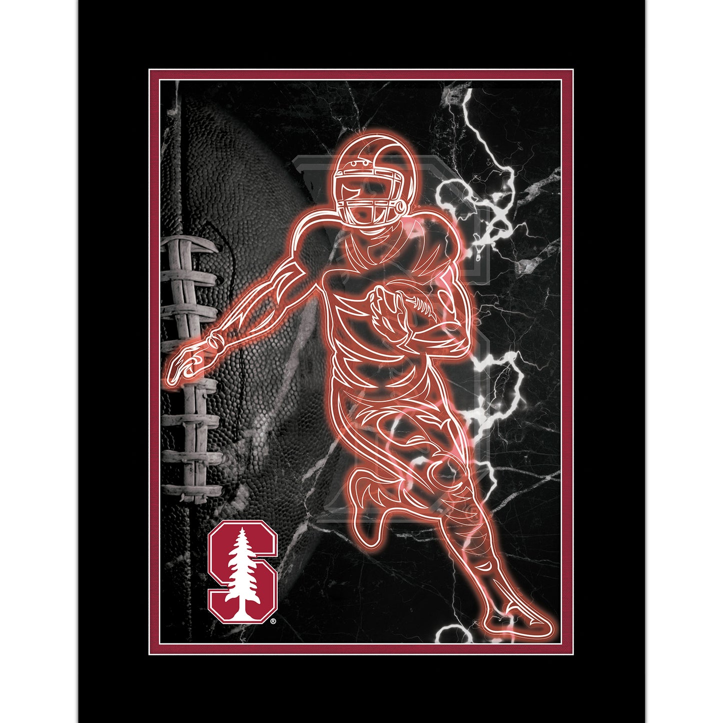 Black Stanford Cardinal 12'' x 16'' Framed Neon Player Print