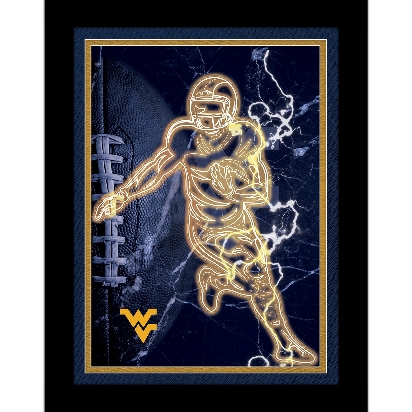 Black West Virginia Mountaineers 12'' x 16'' Framed Neon Player Print