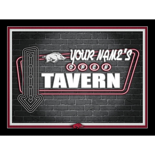 Black Arkansas Razorbacks 12'' x 16'' Personalized Framed Neon Tavern Print