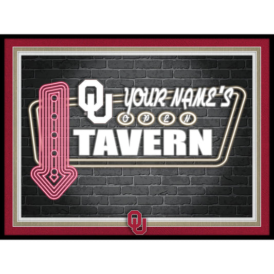 Black Oklahoma Sooners 12'' x 16'' Personalized Framed Neon Tavern Print