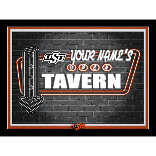 Black Oklahoma State Cowboys 12'' x 16'' Personalized Framed Neon Tavern Print