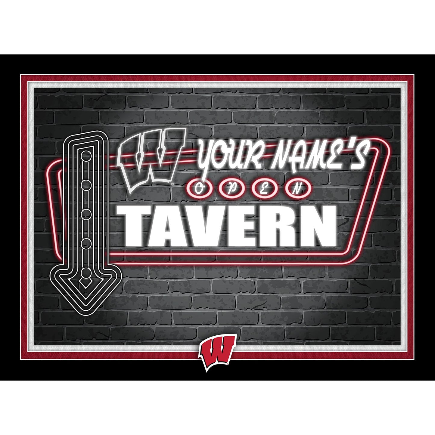 Black Wisconsin Badgers 12'' x 16'' Personalized Framed Neon Tavern Print