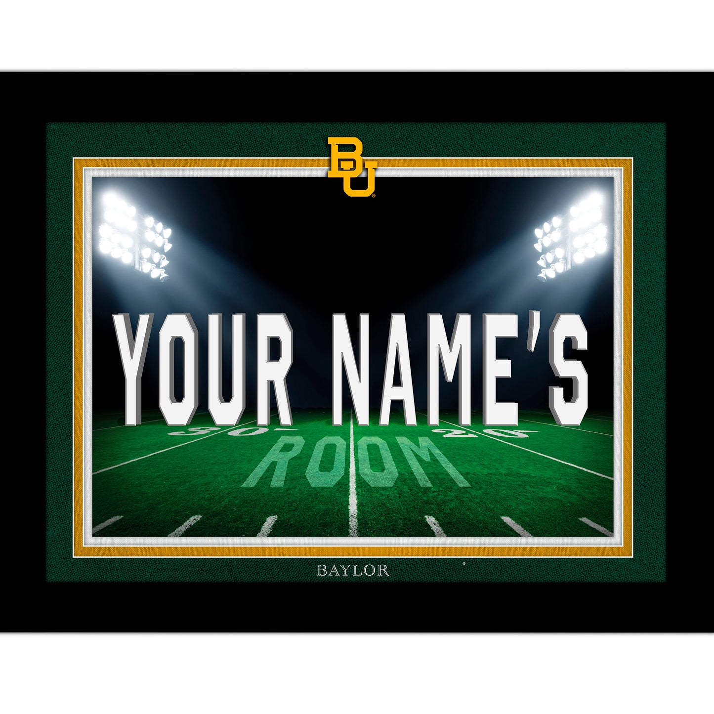 Black Baylor Bears 12'' x 16'' Personalized Framed Field Spotlight Print