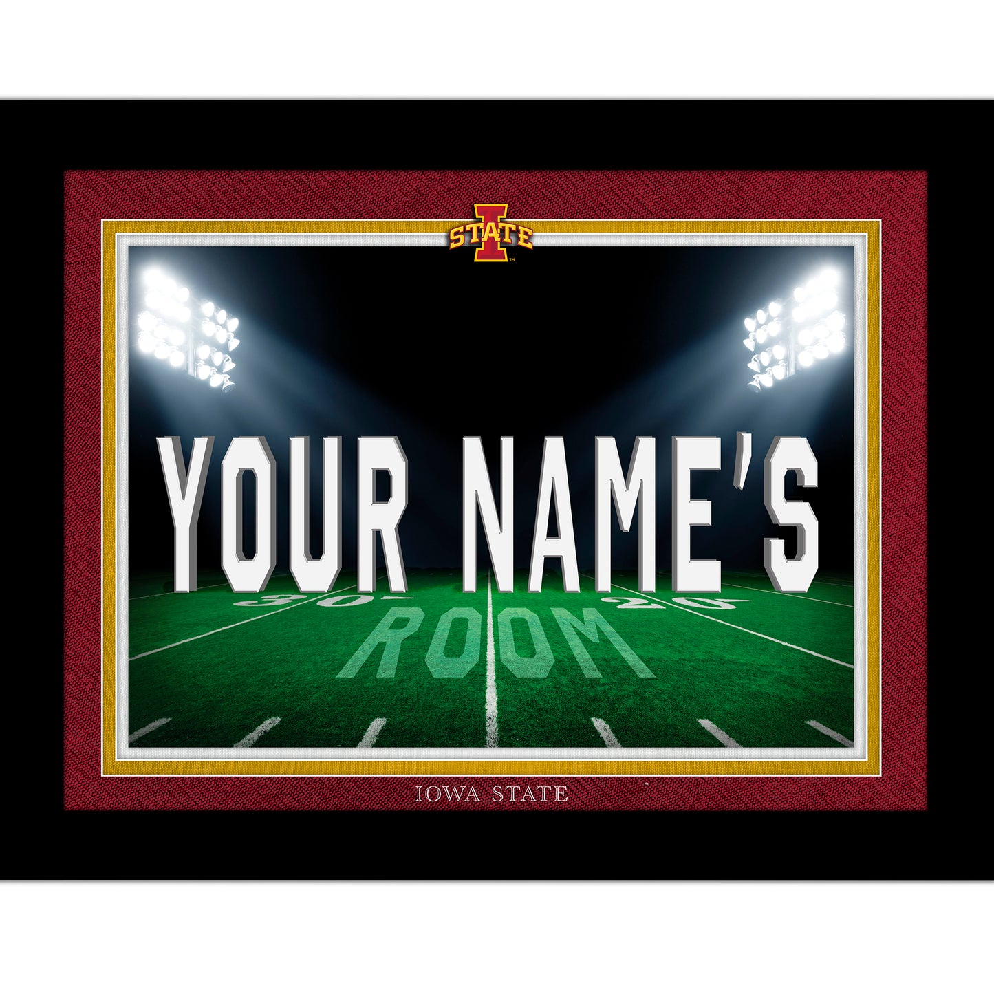 Black Iowa State Cyclones 12'' x 16'' Personalized Framed Field Spotlight Print