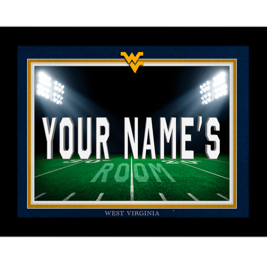 Black West Virginia Mountaineers 12'' x 16'' Personalized Framed Field Spotlight Print