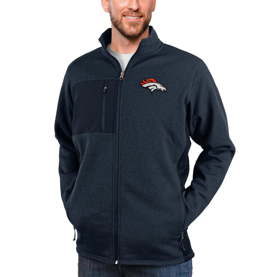 Men's Antigua Heathered Navy Denver Broncos Course Full-Zip Jacket