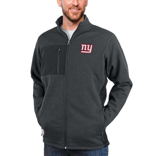 Men's Antigua Heathered Charcoal New York Giants Course Full-Zip Jacket