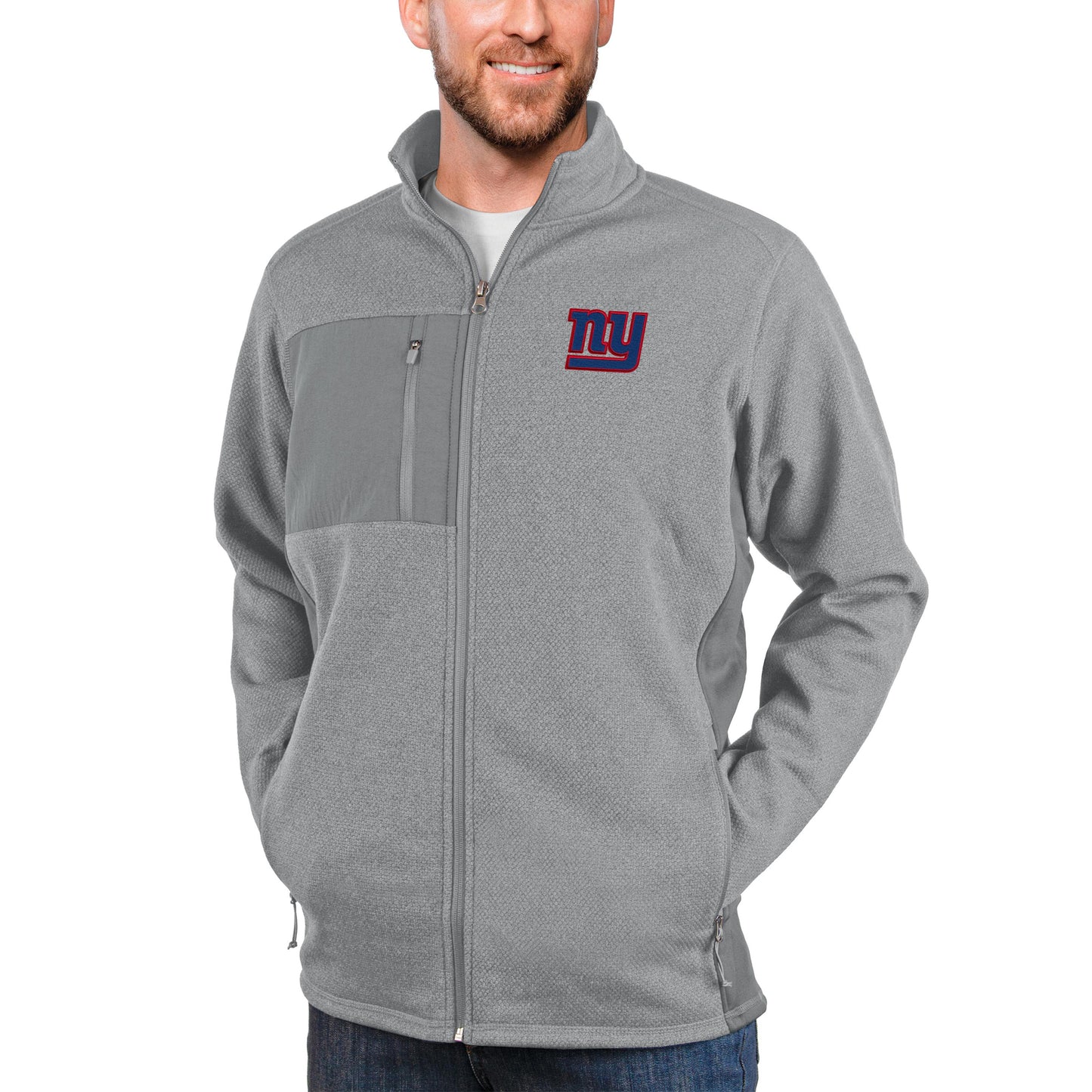 Men's Antigua Heathered Gray New York Giants Course Full-Zip Jacket