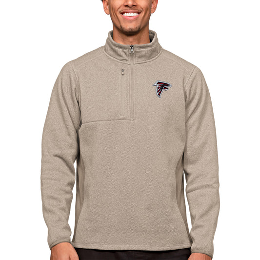 Men's Antigua Oatmeal Atlanta Falcons Course Quarter-Zip Pullover Top