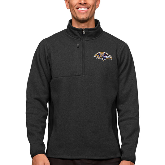 Men's Antigua Heathered Black Baltimore Ravens Course Quarter-Zip Pullover Top