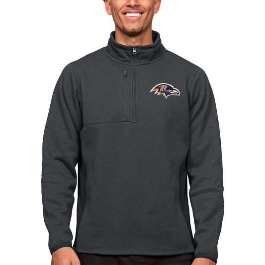 Men's Antigua Heathered Charcoal Baltimore Ravens Course Quarter-Zip Pullover Top