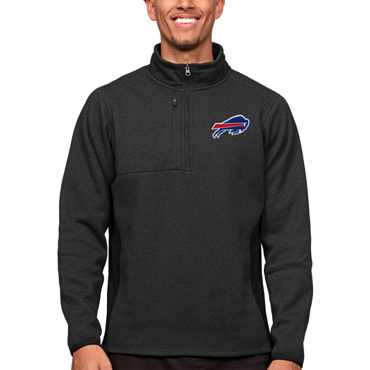 Men's Antigua Heathered Black Buffalo Bills Course Quarter-Zip Pullover Top