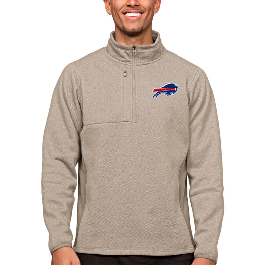 Men's Antigua Oatmeal Buffalo Bills Course Quarter-Zip Pullover Top