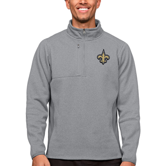 Men's Antigua Heathered Gray New Orleans Saints Course Quarter-Zip Pullover Top